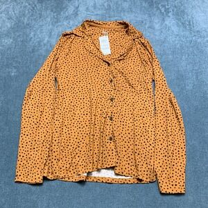 Jenni Intimates Supersoft Pajama Top Womens XL Brown Black Tiny Heart Sleepwear